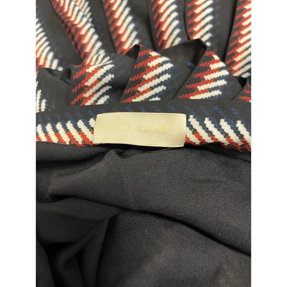 ELIE SAAB Black Striped Neck Tie Sleeveless Top A-line Pleated Skirt Set 44 US12 - Picture 6 of 7